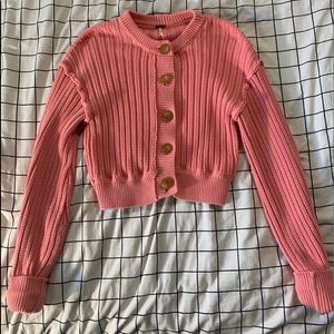 free people pink cropped chunky cardigan